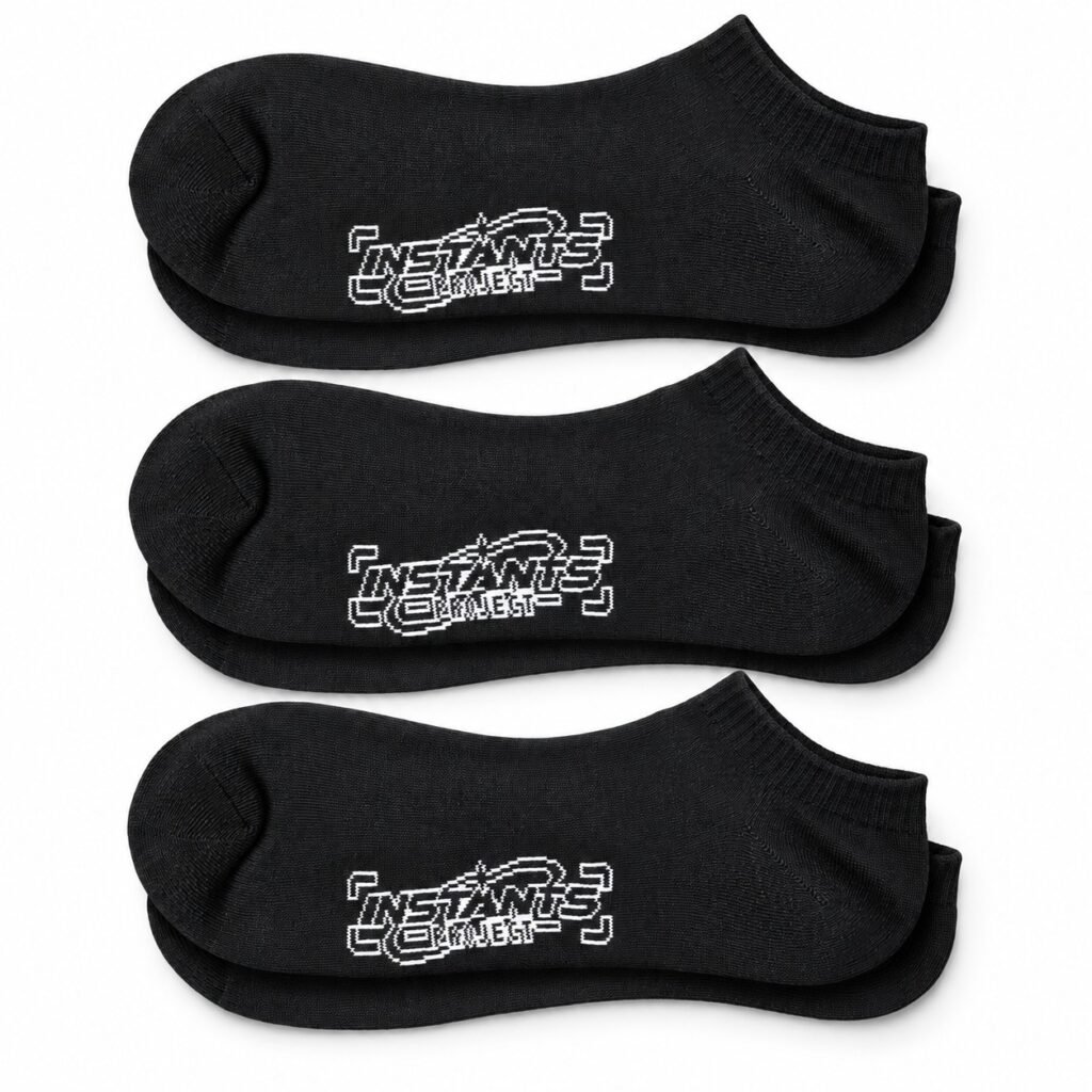 3 Pairs Retro Instants Project Design Black Bamboo Blend Ankle Socks Low Cut US Size 5-10